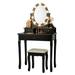3 Drawers Lighted Mirror Vanity Makeup Dressing Table Stool Set - Black