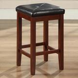 Set of 2 - Vintage Mahogany Bar Stools with Faux Leather Cushion Seat - Overall 24'' H x 15'' W x 15'' D