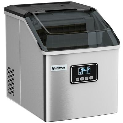 48 Lbs Stainless Self-Clean Ice Maker with LCD Display - 15" x 11.5" x 14" (L x W x H)