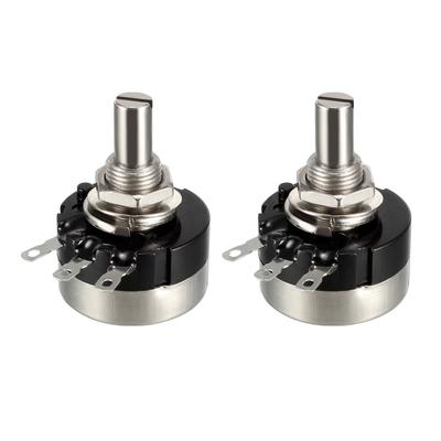 100K Ohm Variable Resistors Single Turn Rotary Carbon Film Potentiometer 2pcs - Black,Silver Tone