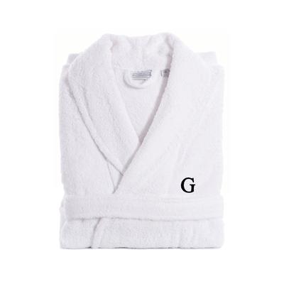 Authentic Hotel and Spa White With Black Monogram Turkish Cotton Unisex Terry Bath Robe