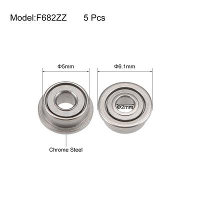 F624ZZ Flange Ball Bearing 4x13x5 Shielded Chrome Bearings 5pcs - F682ZZ (5Qty)