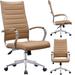 Modern Tan High Back Office Chair Ribbed PU Leather Swivel Tilt Conference Room Computer Desk Cushion Seat Boss