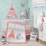 Lambs & Ivy Little Spirit Coral/Mint/Gray Southwest Fox & Teepee Nursery 3-Piece Baby Crib Bedding Set