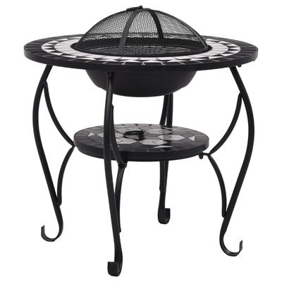 vidaXL Mosaic Fire Pit Table Black and White 26.8" Ceramic - 26.8" x 26.8" x 23.6"