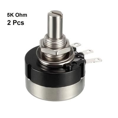 5K Ohm Variable Resistors Single Turn Rotary Carbon Film Potentiometer 2pcs - Black,Silver Tone