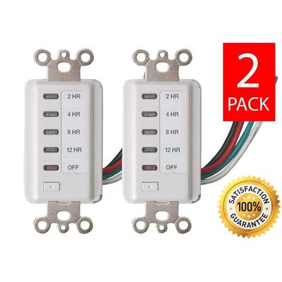 Bathroom Fan Auto Shut Off 2-4-8-12 Hour Outlet - Countdown Electrical Wall Switch Timer, White Plug in Outlets (2 Pack)