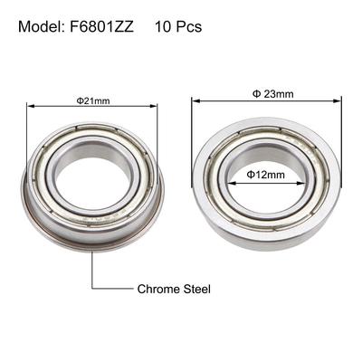 F6000ZZ Flange Ball Bearing 10x26x8mm Shielded Chrome Bearings 10pcs - Silver - F6801ZZ (10Qty)