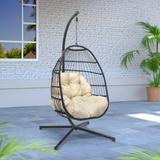 Maypex Outdoor Wicker Hanging Swing Chair with Cushion and Stand