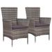 vidaXL Patio Chairs 2 pcs with Cushions Poly Rattan Gray - 22.8" x 24" x 34.6"