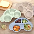 Hler-Assiette portable en paille de blé pour enfants style voiture de dessin animé vaisselle pour