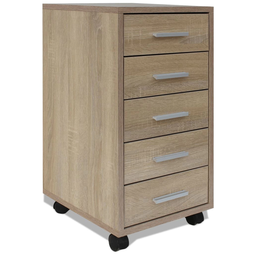 vidaXL Büroschubladenschrank auf Rollen 5 Schubladen Eiche Image