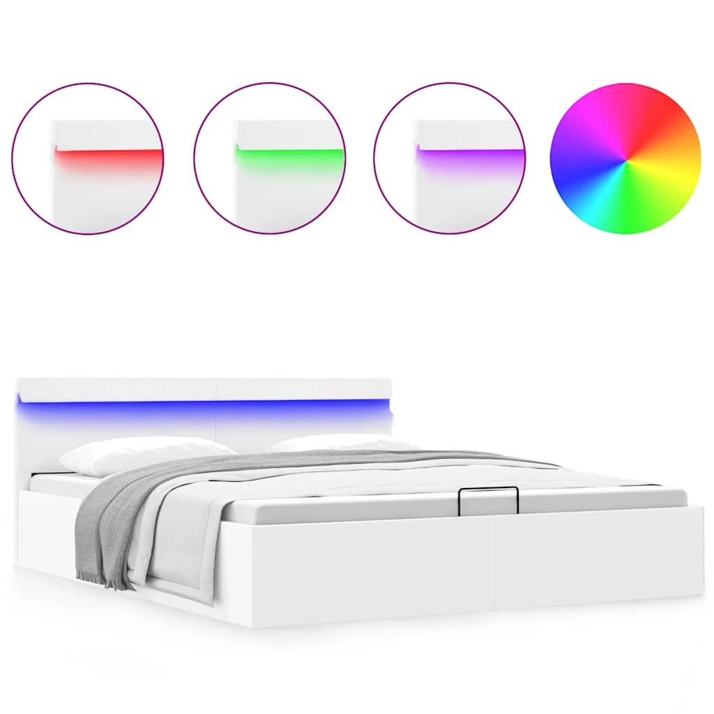 vidaXL Stauraumbett Hydraulisch mit LED Weiß Kunstleder 180×200 cm Image
