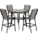 Red Barrel Studio® Kazal 5-Piece Commercial-Grade Counter-Height Outdoor Dining Set w/ 4 Sling Chairs & 42-In. Slat Table in Black/Gray | Wayfair