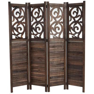 Paravent Izmir, Raumteiler Trennwand Sichtschutz, Ornamente 170x161x2cm, braun Image