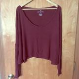 American Eagle Outfitters Tops | Aeo Soft & Sexy Burgundy Ribbed Vneck Long Sleeve | Color: Red | Size: Xl