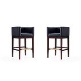 Kingsley 38 in. Black and Dark Walnut Beech Wood Barstool (Set of 2) - Manhattan Comfort 2-BS012-BK