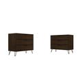 Rockefeller 3-Drawer Brown Dresser (Set of 2) - Manhattan Comfort 2-103GMC5