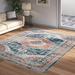 Blue/Orange 48 x 0.31 in Area Rug - Bungalow Rose Mauna Oriental Medallion Loa Power Loom Performance Rug Polypropylene | 48 W x 0.31 D in | Wayfair