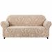 Charlton Home® Damask Printed Stretch Box Cushion Sofa Slipcover Metal in Gray/Brown | 41 H x 92 W x 42 D in | Wayfair
