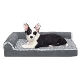 FurHaven Two-Tone Faux Fur & Suede Deluxe L-Chaise Bolster Pet Bed Polyester in Gray | 6 H x 30 W x 20 D in | Wayfair 44341087