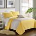 Ebern Designs Arnaz Microfiber Modern & Contemporary 4 Piece Quilt Set Microfiber in Yellow | Queen Quilt + 2 Queen Shams + Throw Pillow | Wayfair