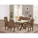 East West Furniture Dining Set- a Dining Table and Brown Linen Linen Fabric Parson Chairs, Distressed Jacobean(Pieces Options)