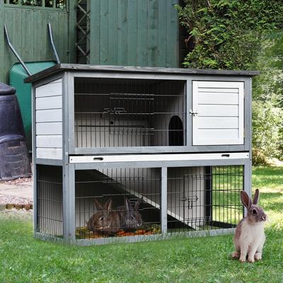 PawHut Wooden Rabbit Hutch Pet Playpen 4 Door House Enclosure