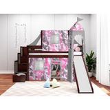 Zoomie Kids Johannes Solid Wood Twin Low Loft Bed w/ 3 Drawer Stairway Slide Tent & Tower in Pink | 87.5 H x 84.75 W x 98 D in | Wayfair