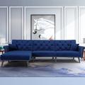 Rosdorf Park Senay 115" Wide Velvet Convertible Sofa Wood/Velvet in Blue | 32.2 H x 115 W x 59.37 D in | Wayfair 96314CF9ECD74C5D96322B9F6BBE16E7