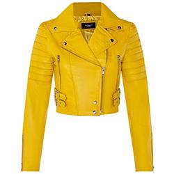 Ladies Cropped Jacket Short Body Gothic Top Yellow Chic Biker REAL LEATHER Jacket M