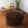 Woodland Leather Tan Morrocon Style Pouffe 17.5" Diam, Genuine Leather Designer Bean Bag Chair (Stuffed-1Piece, Brown)