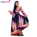 HAwing HU-Robe longue en mousseline de soie grande taille style boho élégante plage imprimé