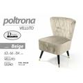 Poltrona da camera in velluto beige cm 63 x 66 x 84 h