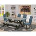 East West Furniture Dining Table Set- a Dining Table and Mineral Blue Linen Fabric Chairs, Wire brushed Black.(Pieces Options)