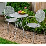 Martini 3 Piece Bistro Set, 24"Rd Table, 2 Stackable Bistro Chairs, Grey - 24" Round Bistro Table