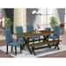 East West Furniture Dining Table Set- a Wooden Table and Blue Linen Fabric Parson Chairs, Wire brushed Black.(Pieces Options)