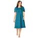 Plus Size Women's Short Floral Print Cotton Gown by Dreams & Co. in Deep Teal Ditsy (Size 2X) Pajamas