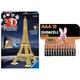 Ravensburger 12579 3D Puzzle Eiffelturm bei Nacht mit 216 Teilen, für Kinder und Erwachsene, Wahrzeichen von Paris im Miniatur-Format + Duracell Plus AAA Alkaline-Batterien, 12er Pack