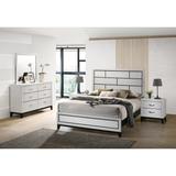 Roundhill Furniture Stout Contemporary Panel Bedroom Set in White Finish with Panel Bed, Dresser, Mirror, 2 Night Stands