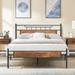 VECELO Industrial Bed Frame with Wood Headboard,Twin/Full/Queen Size Bed, Black/Brown/Slate-3 colors