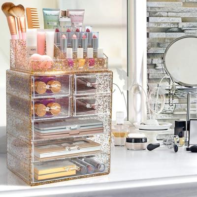Sorbus Glitter Makeup and Jewelry Storage Case Display Set (Style 1) - 3 Large, 4 Small Drawers