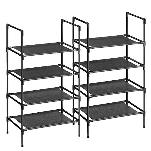 SONGMICS 4-Tier Shoe Rack, Set of 2 Shoe Storage Organizer with Metal Frame, Non-Woven Fabric Layer, for Hallway, Bedroom, Living Room, 17.7 x 11 x 31.5 Inches, Black ULSR044B02