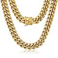 ROWIN&CO Mens Chain Thick Heavy 18K Gold Plated Stainless Steel Miami Curb Cuban Link Necklace Hip Hop Jewelry Choker Chain,15mm Width/ 18 20 22 24 26 30 35 inch Lengths, (with Gift Box)
