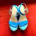 Kate Spade Shoes | Kate Spade Tarin Leather Wedge Sandals (Size 9.5) | Color: Blue | Size: 9.5