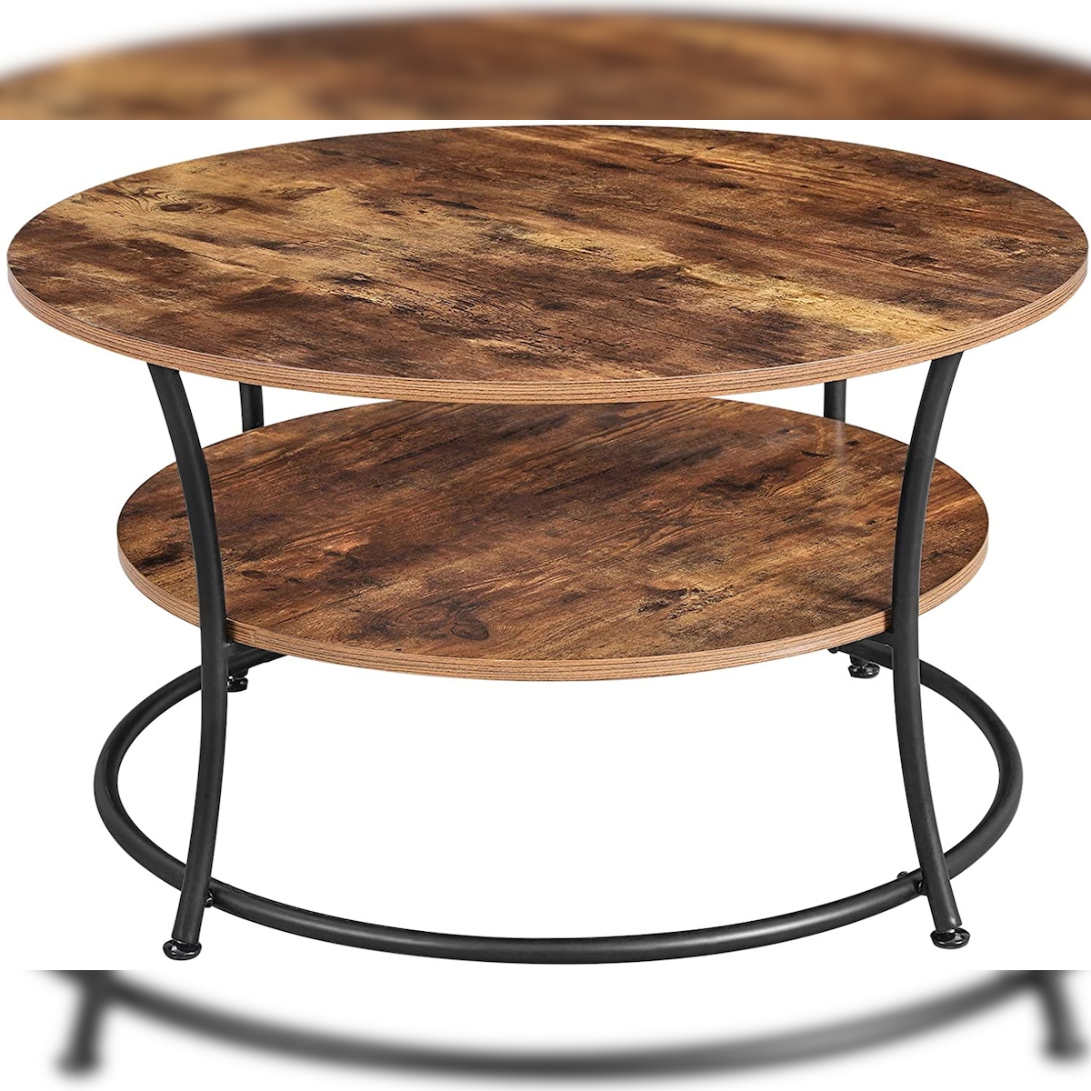 UAC Couchtisch rund 80 x 45 cm, Sofatisch mit Ablage, Wohnzimmertisch, einfacher Aufbau, Metall, Industrie-Design, Dunkelbraun Image