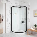 Ove Decors Breeze 34 in. Black Shower Kit with Clear Glass Panels, Walls and Base