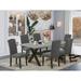 East West Furniture Dining Table Set- a Dining Table and Dark Gotham Linen Fabric Chairs, Wire Brushed Black.(Pieces Options)