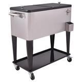 80 Quart Patio Rolling Stainless Steel Ice Beverage Cooler - 36" x 19" x 35" (L x W x H)