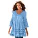 Plus Size Women's Illusion Lace Big Shirt by Roaman's in Soft Sky (Size 24 W) Long Shirt Blouse